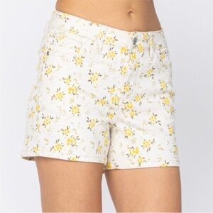 Judy Blue Mid Rise Floral Print Denim Shorts